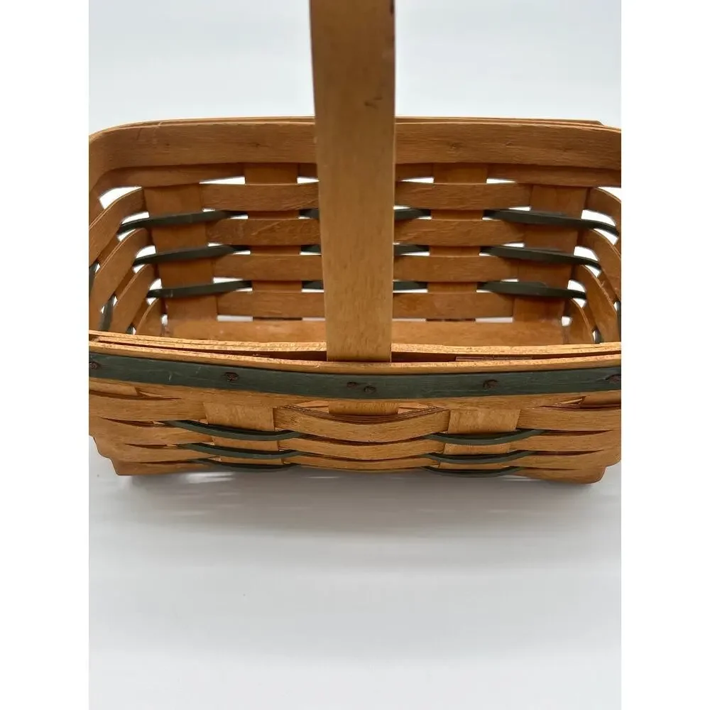Longaberger 1993 Handwoven Basket Green Trim 9” Collectible USA Dresden Ohio